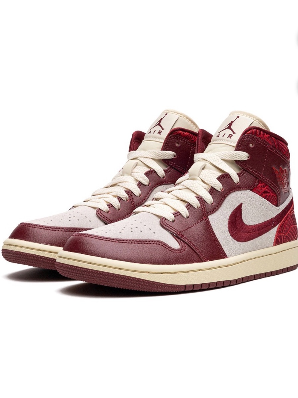Air Jordan Womens Tiki Leaf Sneakers Burgundy Cream Size 9 High Top